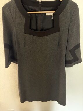 Trina Turk Gray Dress with Black Trim and Short Sleeves